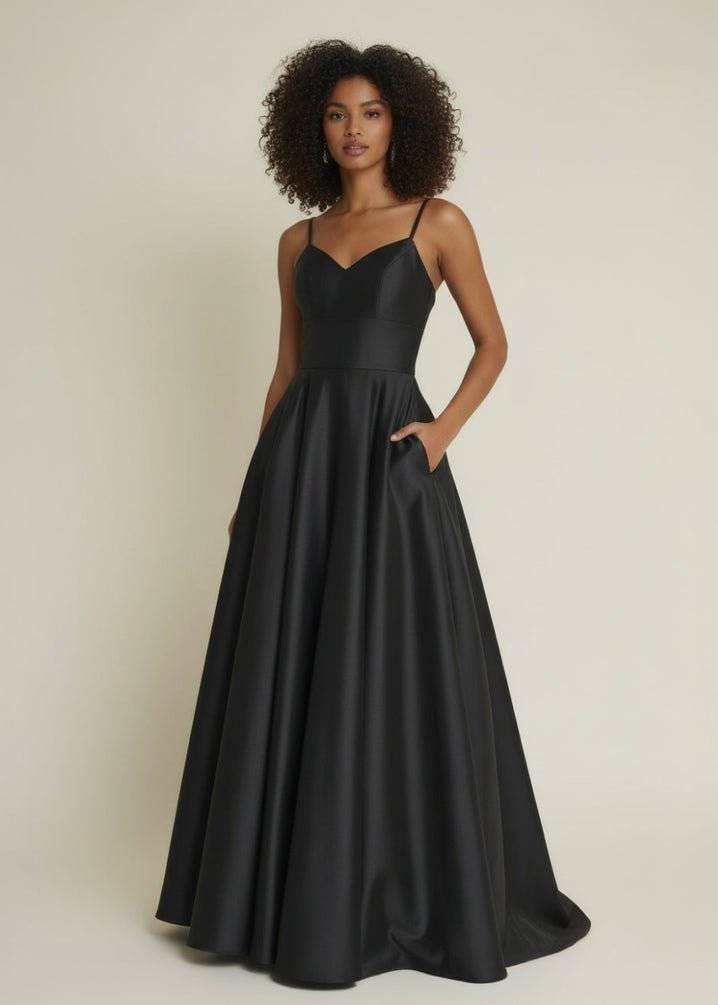 Black Satin Ball Dress with Bow