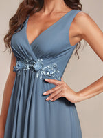 Bonny V Neck chiffon event gown with appliquein dusky navy Express NZ wide - Bay Bridal and Ball Gowns