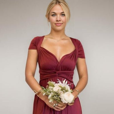 Burgundy Red Convertible Infinity bridesmaid dress with split Express NZ Wide - Bay Bridal and Ball Gowns