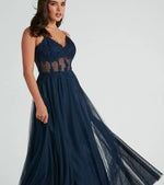 Carlise Navy tulle and lace corset ball dress Express NZ wide - Bay Bridal and Ball Gowns