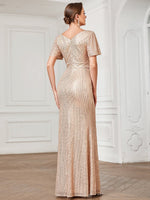 Carolina short sleeve sequin dress in rose gold s8 Express NZ wide - Bay Bridal and Ball Gowns