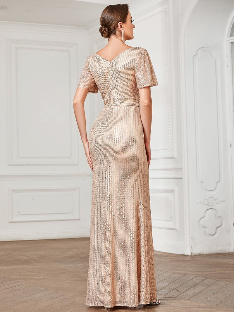 Carolina short sleeve sequin dress in rose gold s8 Express NZ wide - Bay Bridal and Ball Gowns