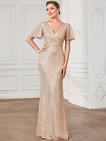 Carolina short sleeve sequin dress in rose gold s8 Express NZ wide - Bay Bridal and Ball Gowns