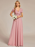 Cassidy cap sleeve V - neck A - line bridesmaid dress - Bay Bridal and Ball Gowns