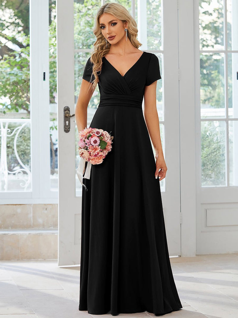 Cassidy cap sleeve V - neck A - line bridesmaid dress - Bay Bridal and Ball Gowns