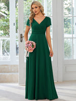 Cassidy cap sleeve V - neck A - line bridesmaid dress - Bay Bridal and Ball Gowns