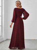 Cindy sleeved ball or evening chiffon gown in burgundy s14 Express NZ wide - Bay Bridal and Ball Gowns