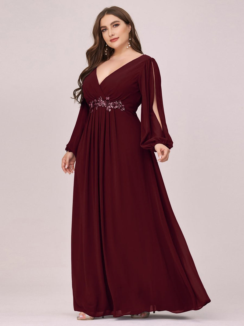 Cindy sleeved ball or evening chiffon gown in burgundy s14 Express NZ wide - Bay Bridal and Ball Gowns
