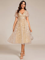 Clarice sleeeved light gold midi wedding dress - Bay Bridal and Ball Gowns