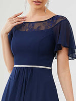 Connie navy chiffon tea length mother of the bride dress s6 Express NZ wide - Bay Bridal and Ball Gowns