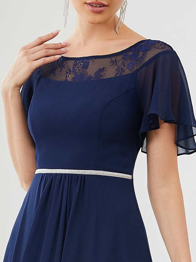 Connie navy chiffon tea length mother of the bride dress s6 Express NZ wide - Bay Bridal and Ball Gowns