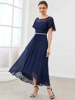 Connie navy chiffon tea length mother of the bride dress s6 Express NZ wide - Bay Bridal and Ball Gowns