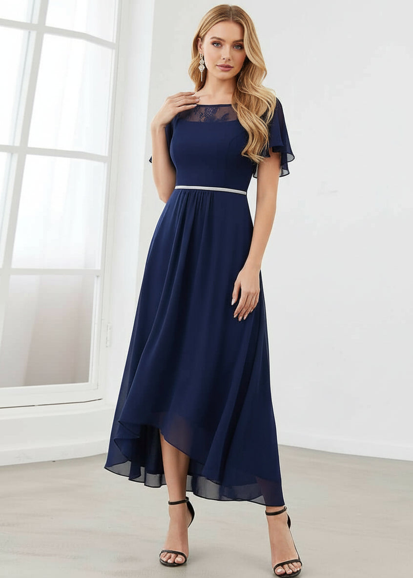 Connie navy chiffon tea length mother of the bride dress s6 Express NZ wide - Bay Bridal and Ball Gowns
