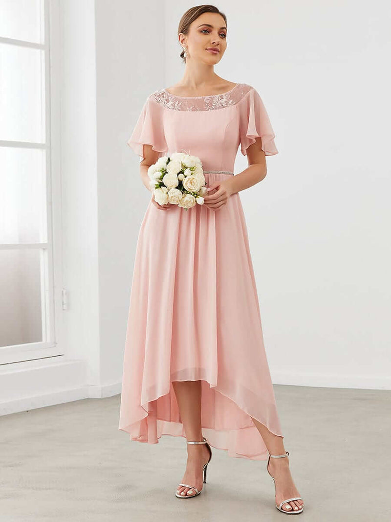 Connie tea length mother of the bride dress in light pink s6 Express NZ wide - Bay Bridal and Ball Gowns