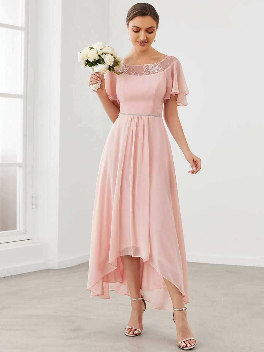 Connie tea length mother of the bride dress in light pink s6 Express NZ wide - Bay Bridal and Ball Gowns