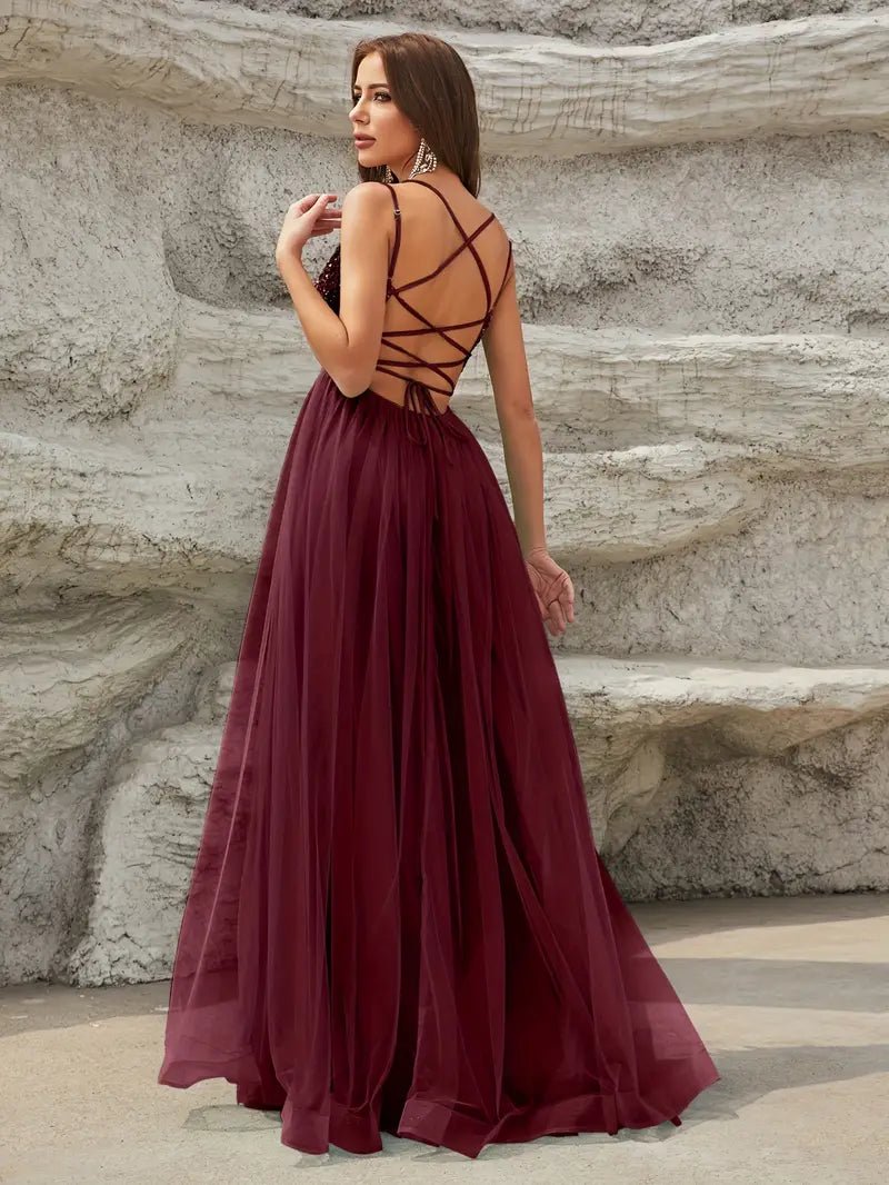 Constance strappy back burgundy ball dress Express NZ wide - Bay Bridal and Ball Gowns