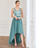 Coralee high low chiffon and sequin evening ball dress s14 Express NZ wide - Bay Bridal and Ball Gowns