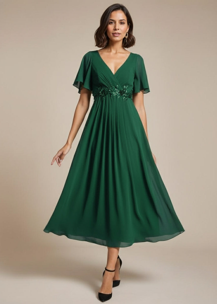 Emerald green midi Mother of the bride/groom dress