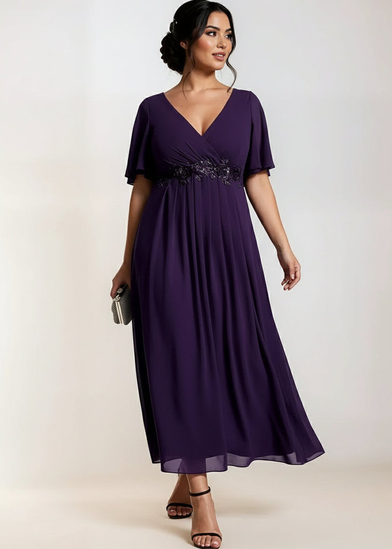 Corrieanne Mother of the bride/groom dress in dark purple s16 Express NZ Wide - Bay Bridal and Ball Gowns - full front shot of navy plus size dress