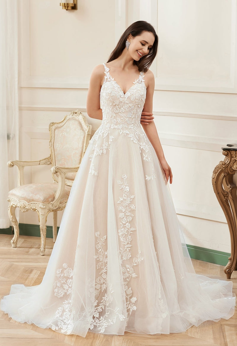 Crystal Plus Size Ivory V - Neck Wedding Dress Size 26 COMING SOON - Bay Bridal and Ball Gowns