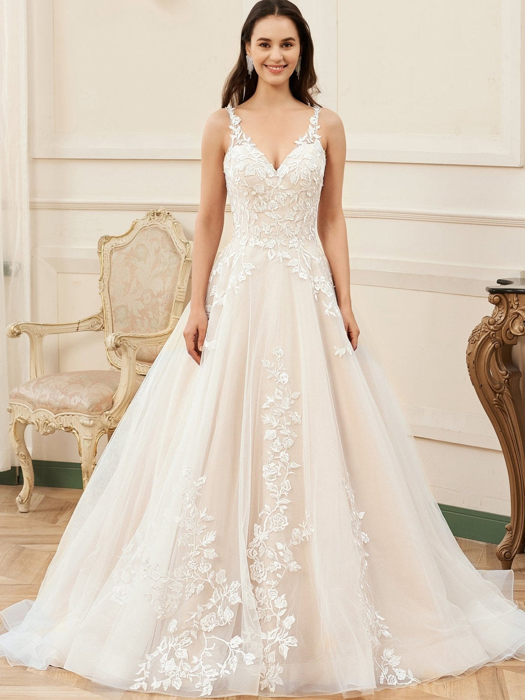 Crystal Plus Size Ivory V - Neck Wedding Dress Size 26 COMING SOON - Bay Bridal and Ball Gowns