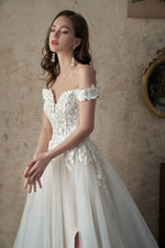 Dannie off shoulder Ivory/Champagne wedding gown s6 - 8 Express NZ wide - Bay Bridal and Ball Gowns