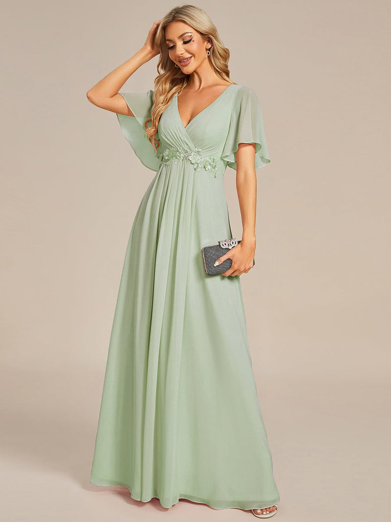 Darnika short sleeve chiffon evening or bridesmaid dress - Bay Bridal and Ball Gowns