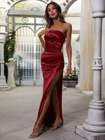 Desaree one shoulder satin dress in burgundy Express NZ wide - Bay Bridal and Ball Gowns