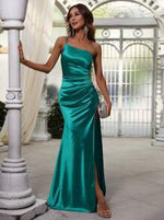 Desaree one shoulder satin dress in Teal Express NZ wide - Bay Bridal and Ball Gowns