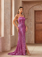 Desi bright pink sequinned strappy back ball dress s6 - 8 Express NZ wide - Bay Bridal and Ball Gowns