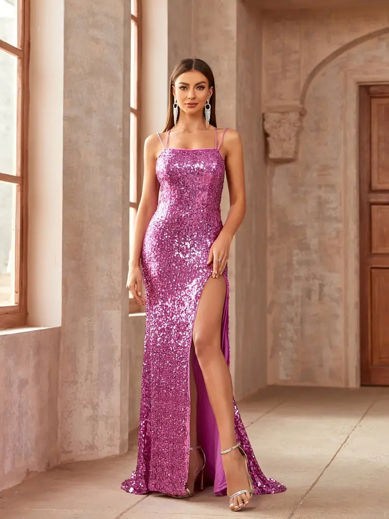 Desi bright pink sequinned strappy back ball dress s6 - 8 Express NZ wide - Bay Bridal and Ball Gowns