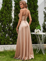 Destiny sparkle corset cowl neck strappy back dress with split - Bay Bridal and Ball Gowns