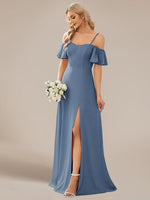 Diamond drop sleeve ball dress with split - Bay Bridal and Ball Gowns