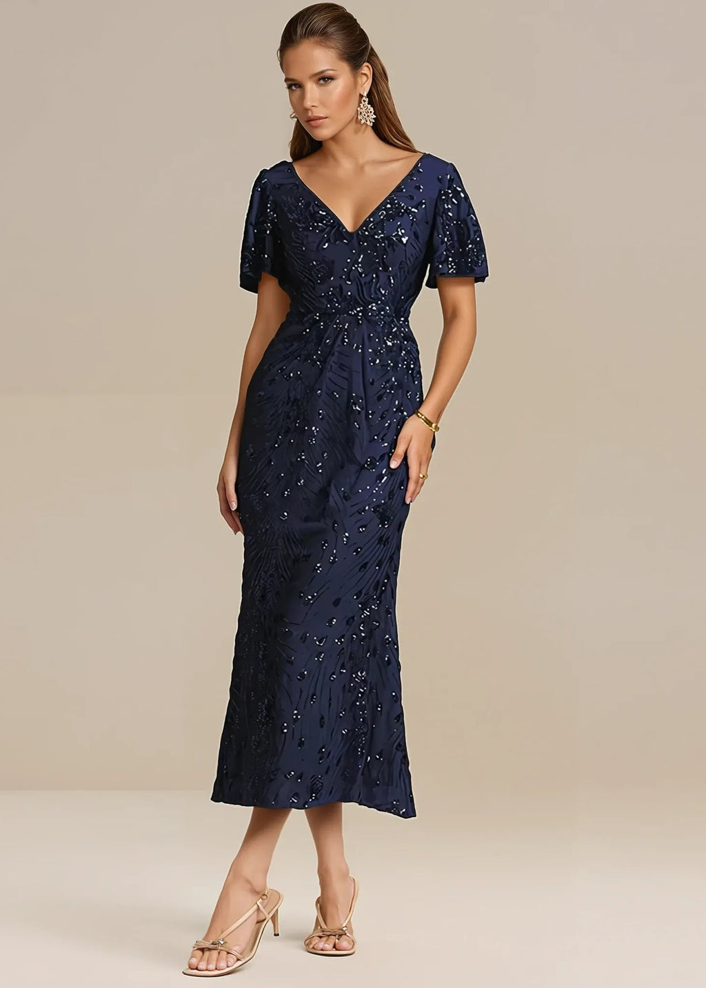 Dora Navy Midi Sequin Mother of the Bride/Groom Dress Express NZ Wide - Bay Bridal and Ball Gowns