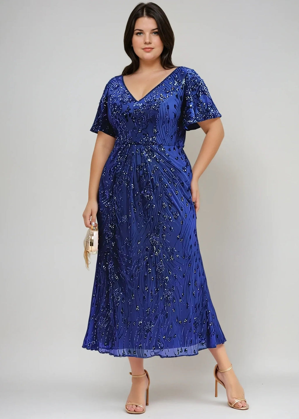 Dora Sapphire Midi Sequin Mother of the Bride/Groom Dress s22 Express NZ Wide - Bay Bridal and Ball Gowns