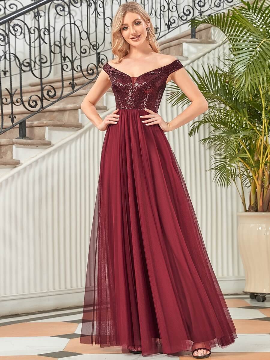 Dorine sequin and tulle ball dress in burgundy s14-16 Express NZ wide - Bay Bridal and Ball Gowns