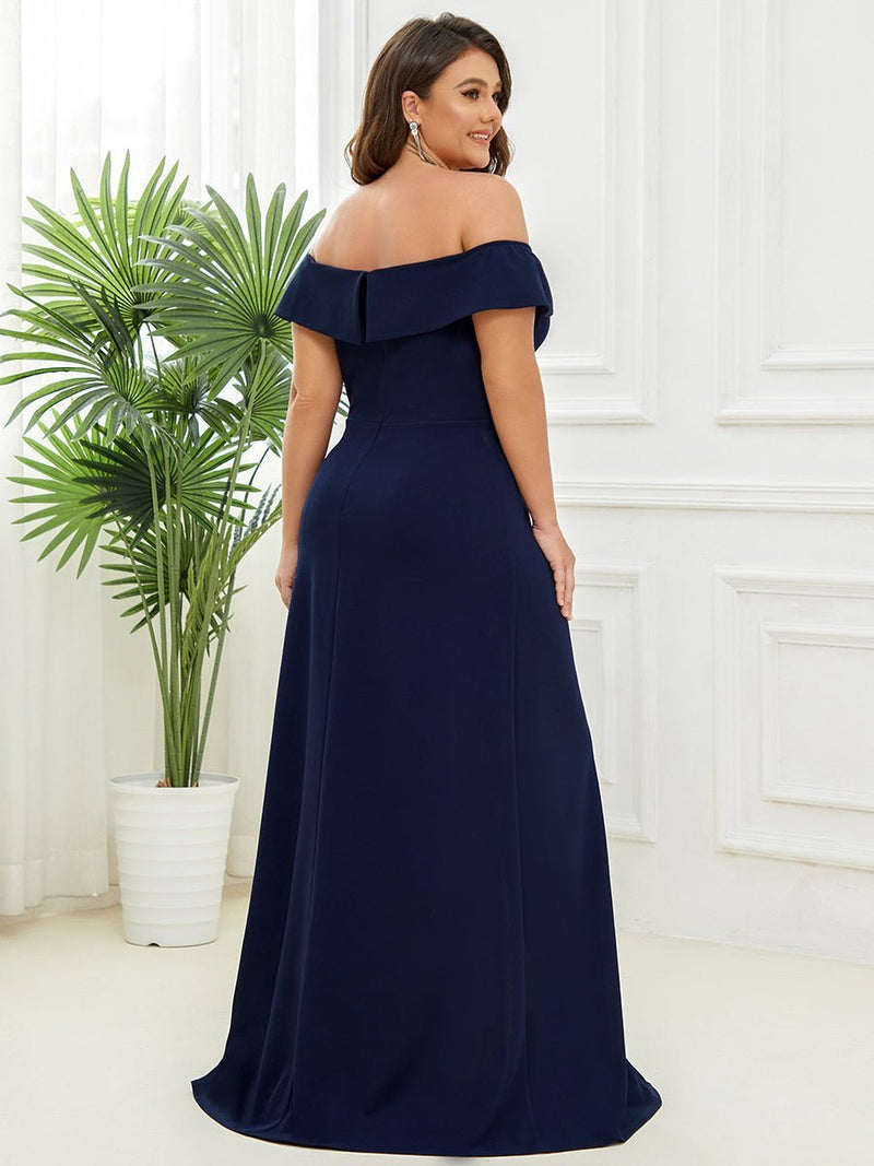 Eileen off shoulder Formal gown or bridesmaid dress in navy Express NZ wide - Bay Bridal and Ball Gowns