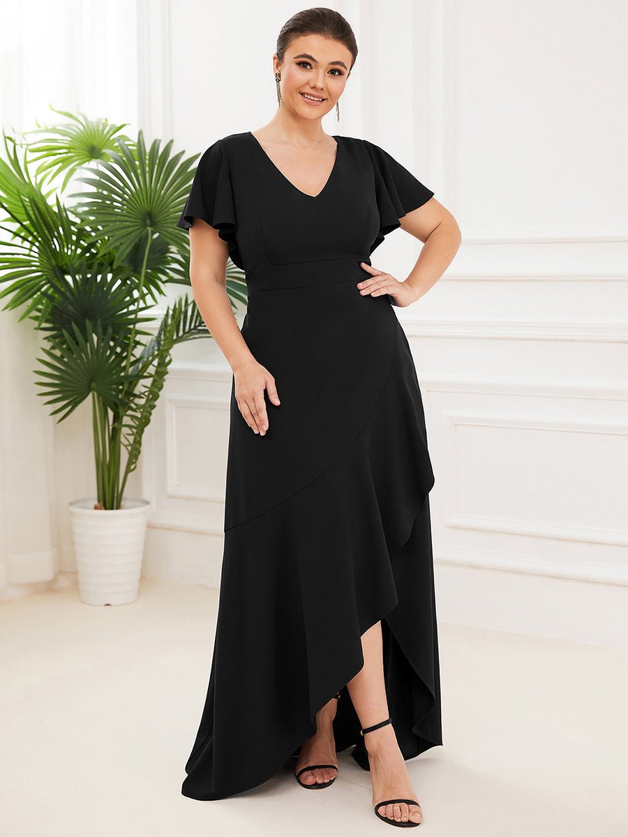 Elara black plus size gown with sleeves Express NZ wide - Bay Bridal and Ball Gowns