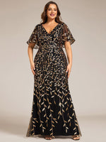 Eliza tulle sleeve black gown with gold leaf patterns Express NZ wide - Bay Bridal and Ball Gowns