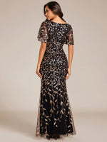 Eliza tulle sleeve black gown with gold leaf patterns Express NZ wide - Bay Bridal and Ball Gowns