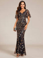 Eliza tulle sleeve black gown with gold leaf patterns Express NZ wide - Bay Bridal and Ball Gowns