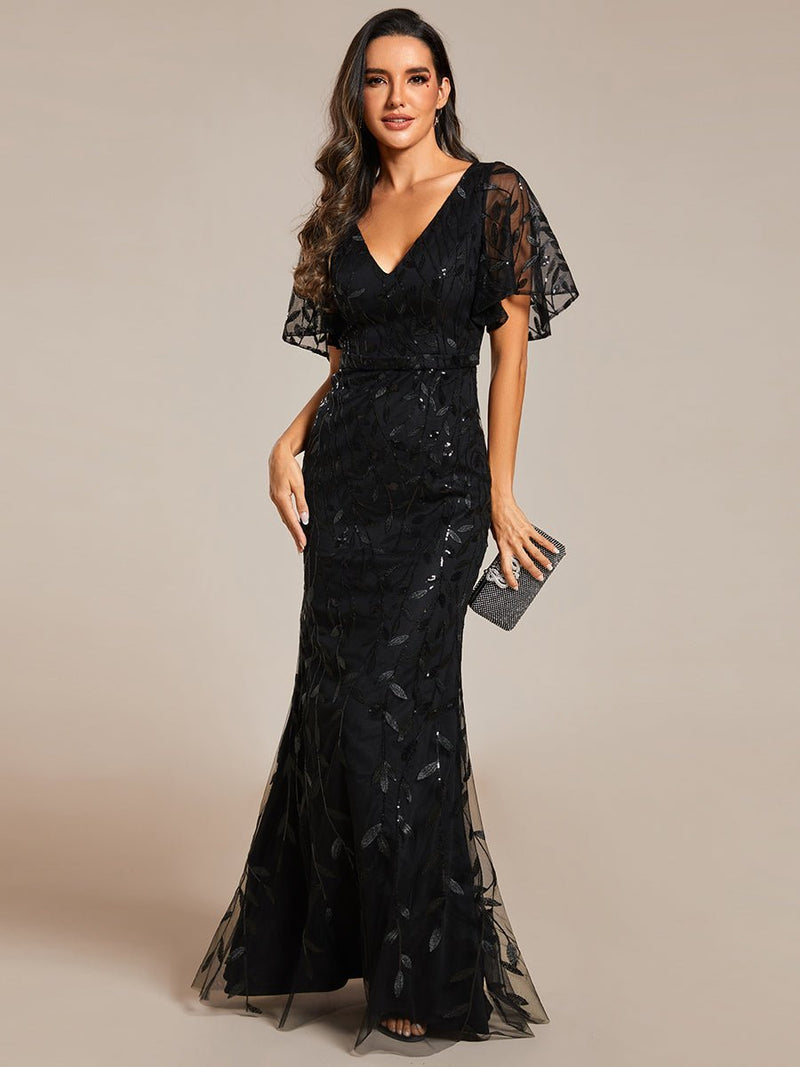 Eliza tulle sleeve evening gown in black s22 - 24 Express NZ wide - Bay Bridal and Ball Gowns