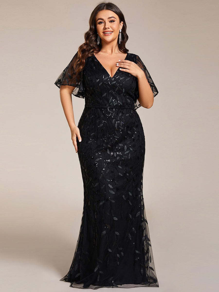 Eliza tulle sleeve evening gown in black s22 - 24 Express NZ wide - Bay Bridal and Ball Gowns