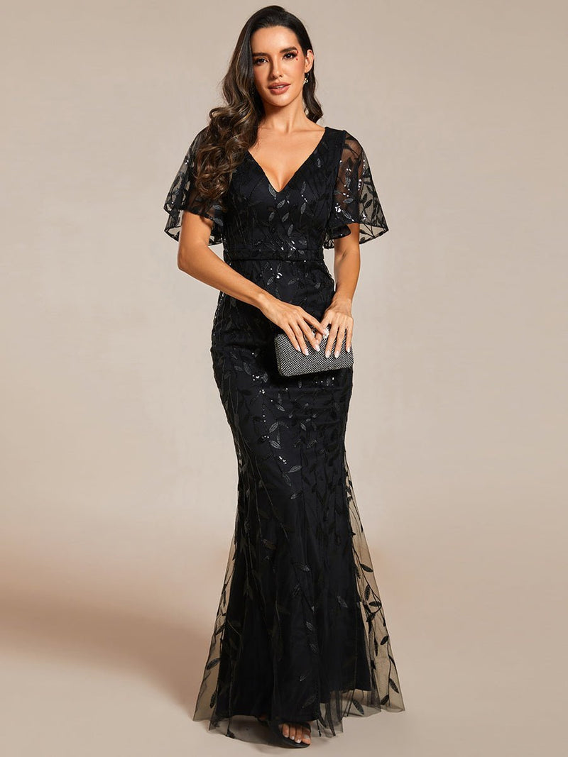 Eliza tulle sleeve evening gown in black s22 - 24 Express NZ wide - Bay Bridal and Ball Gowns