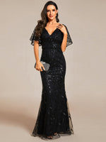 Eliza tulle sleeve evening gown in black s22 - 24 Express NZ wide - Bay Bridal and Ball Gowns