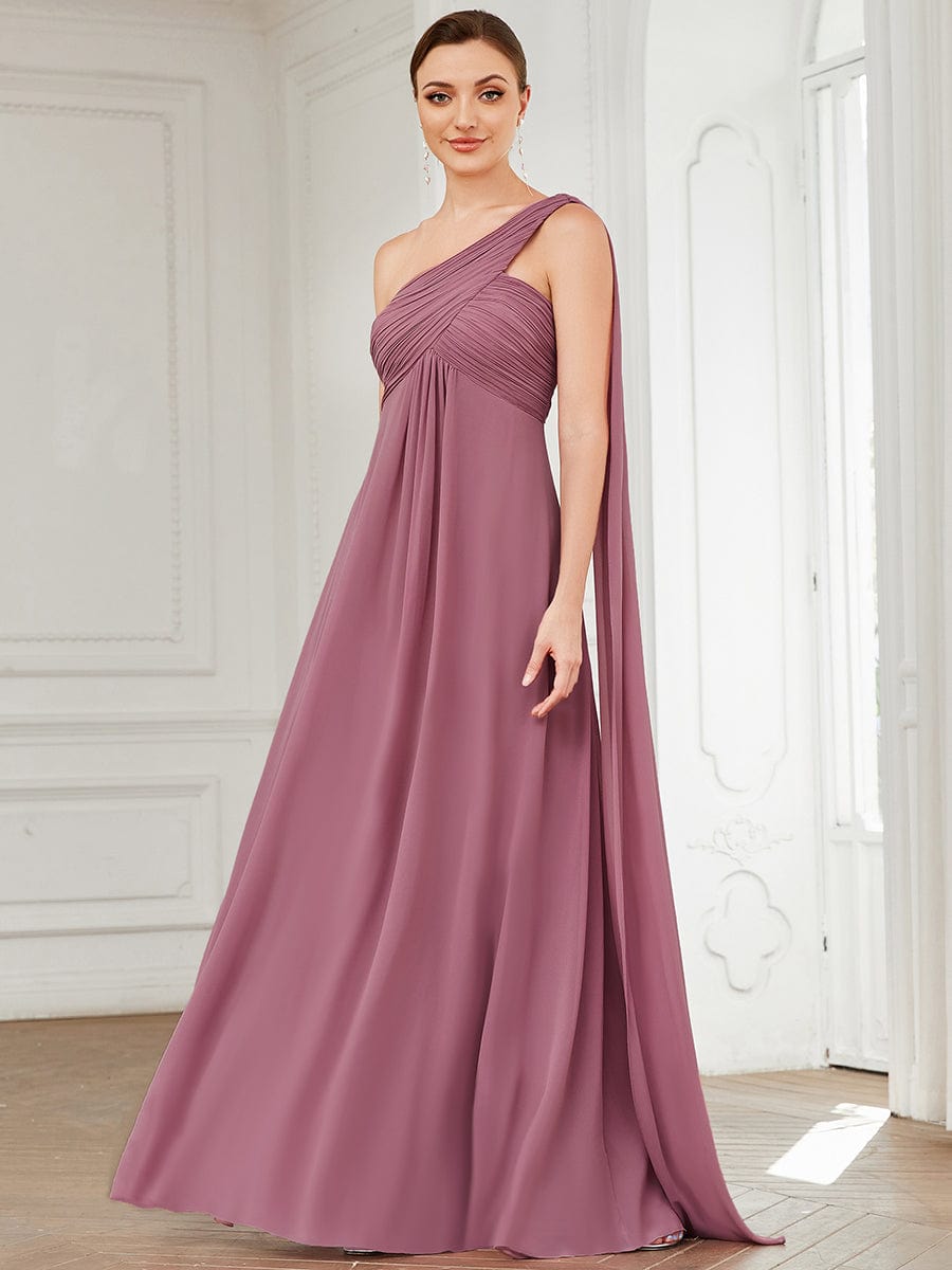 Emmerson dusky rose chiffon one shoulder dress s14 Express NZ Wide - Bay Bridal and Ball Gowns