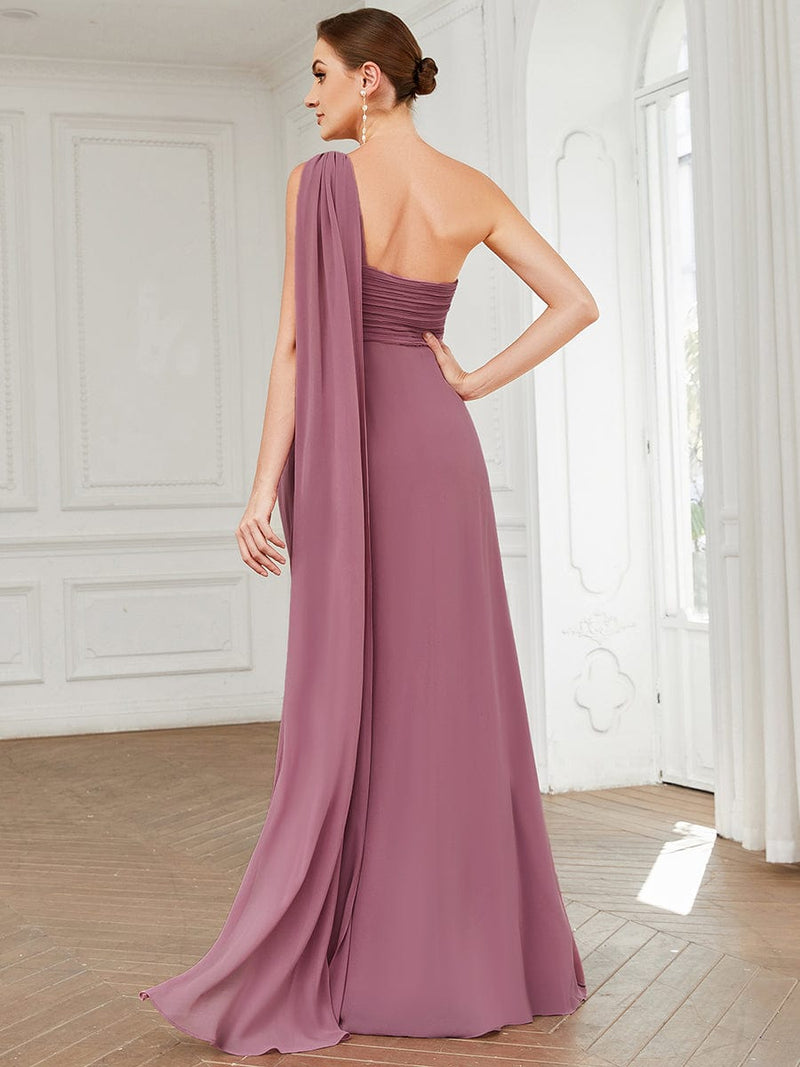 Emmerson dusky rose chiffon one shoulder dress s14 Express NZ Wide - Bay Bridal and Ball Gowns