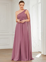 Emmerson dusky rose chiffon one shoulder dress s14 Express NZ Wide - Bay Bridal and Ball Gowns