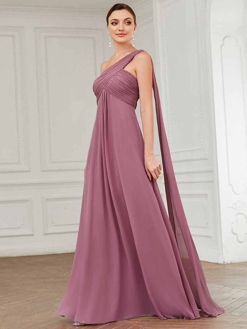 Emmerson dusky rose chiffon one shoulder dress s14 Express NZ Wide - Bay Bridal and Ball Gowns