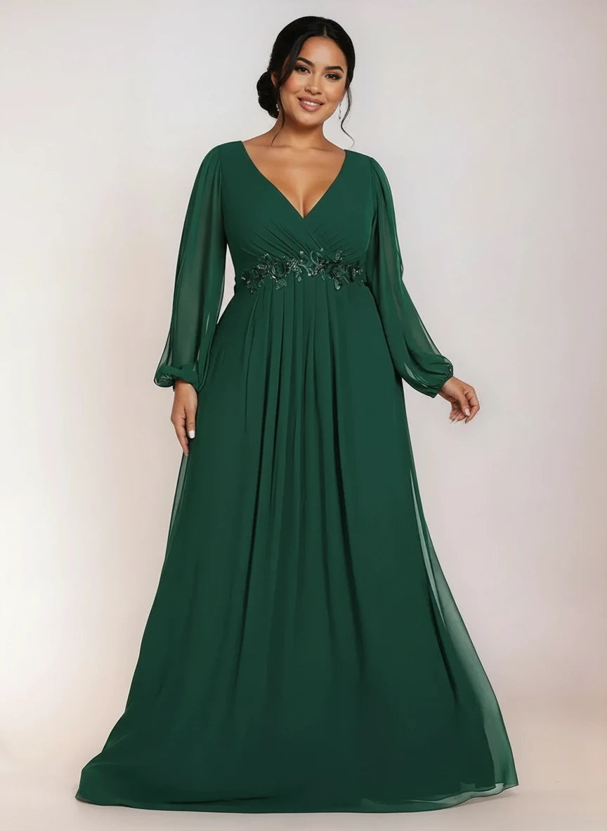 Cindy Evening Formal Ball Dress with Sleeve in Emerald Green. Front shot of lady wearing this bay bridal and ball gown dress.